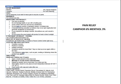 Pain Relief (Generic Label Menthol 6 Camphor 3)